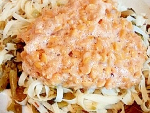 【糖質制限×低カロリー】糖質０麺で高菜納豆パスタ